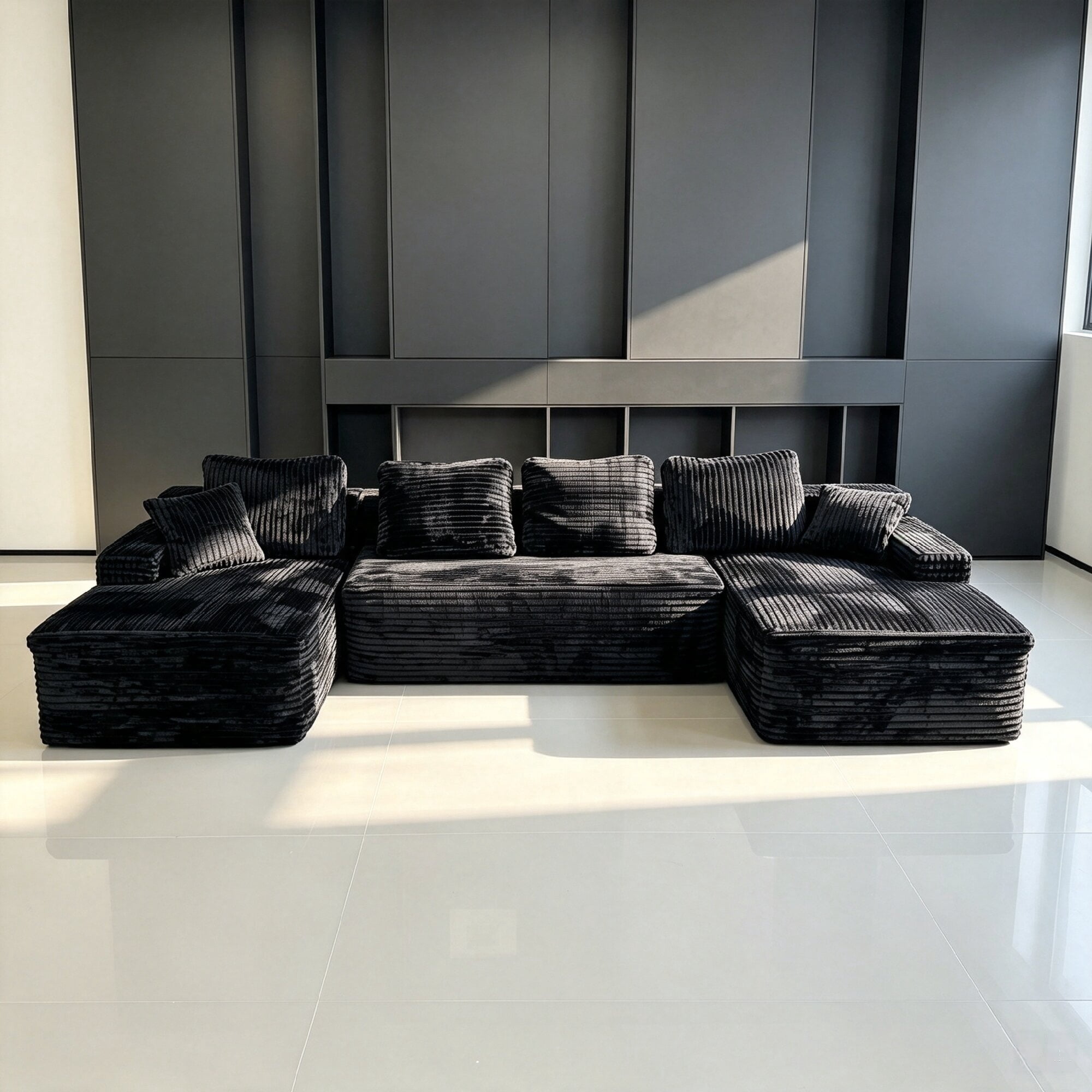 Modular Sectional Sofa 131 Inch, Oversized Boneless Cloud Couch with Chaise for Living Room, Compressed Box Packaging, Black
