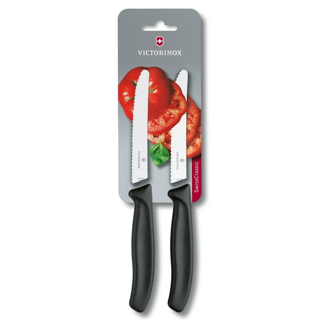 Victorinox Swiss Classic Ensemble de Couteaux Utilitaires 2 Pcs Bord Ondulé Bout Rond - Noir