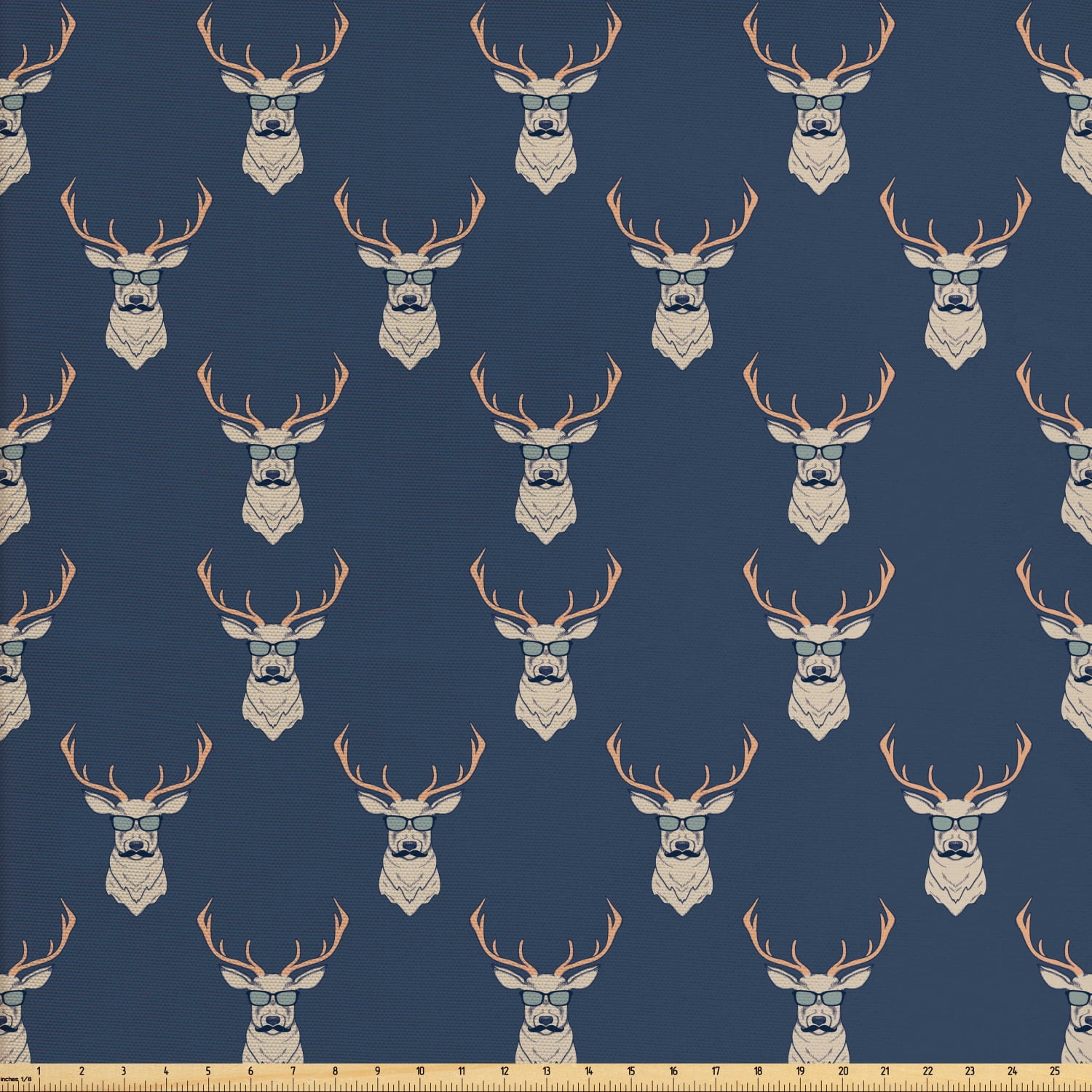 Deer Fabric by The Yard, Hipster Inspired Deer with Antlers Glasses