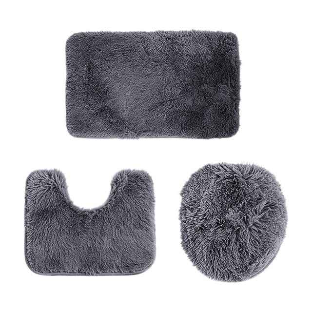 Bathroom Rug Mat Set, 3-Piece Solid Color Soft Absorbent Shower Floor Mat with U-Shaped Contour and Toilet Seat Cover, Machine Washable Non-Slip Bath Rug