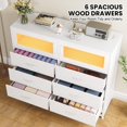 thumbnail image 3 of Dresser for Bedroom with LED Lights and Charging Station, Wooden 6 Drawer Double Dresser with 2 Doors, Modern Chest of Drawers for Bedroom, Entryway, Hallway, White, 3 of 7