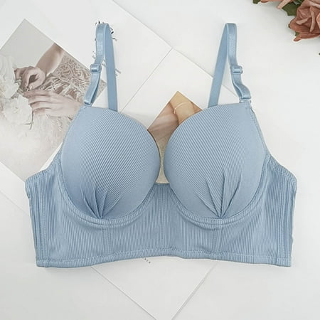 Fznquz Womens Bras under $5 Soft Underwire Adjustable Push-Up Blue Comfort Bra