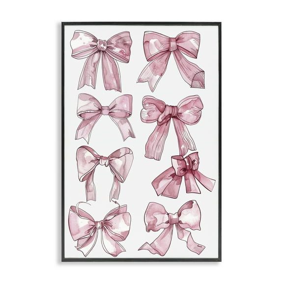 Stupell Industries Various Ribbons in Pink Fashion Painting Black Framed Art Print Wall Art, 12 x 18