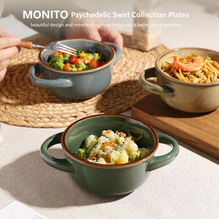 ALOFMO, Ceramic Soup Bowl Set, Multicolor, Handles, Oven Safe