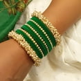 thumbnail image 4 of Efulgenz Indian Bangle Set Faux Pearl Bracelet Green Bangle Velvet Bangles Wedding Bridal Jewelry for Women (17 Pcs) Size-2.8, 4 of 6