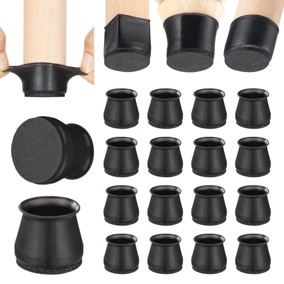 Kaleduo 16-Pack Chair Leg Floor Protectors (18-23mm), Silicone Felt Bottom Furniture Caps, Non-Slip Rubber Covers for Hardwood Floors & Chair Legs, Black