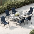 thumbnail image 4 of Patio Chairs Set of 6, Outdoor Stackable Dining Chairs with Textilene Fabric, All-Weather Deck Stacking Chairs with High Back for Backyard Poolside Garden Balcony, Navy Blue, 4 of 8