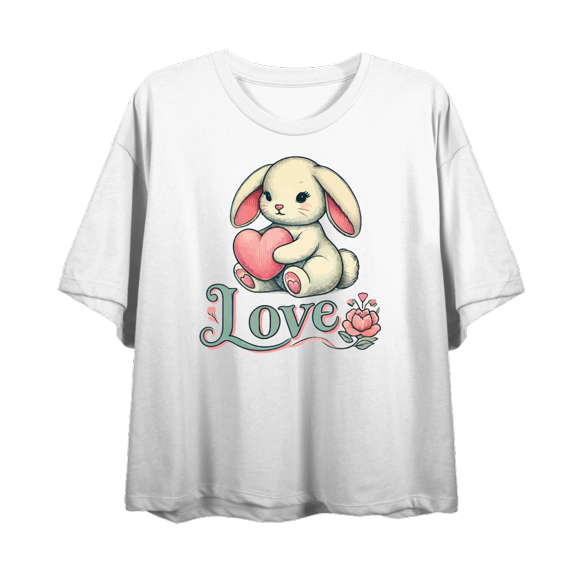 Bunny Love Women's White Crew Neck Short Sleeve Crop Tee-XXL