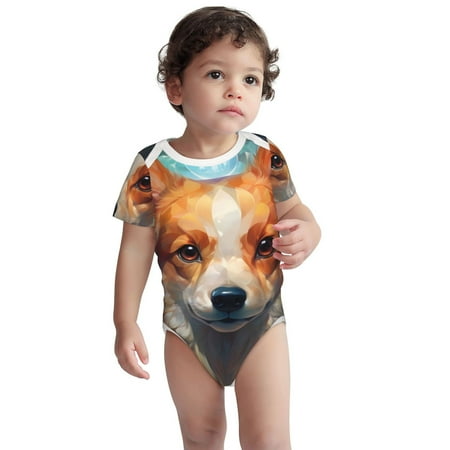 

Kdxio Cartoon Pattern Corgi Pattern Unisex Baby Cotton Short Sleeve Bodysuits-3 Months