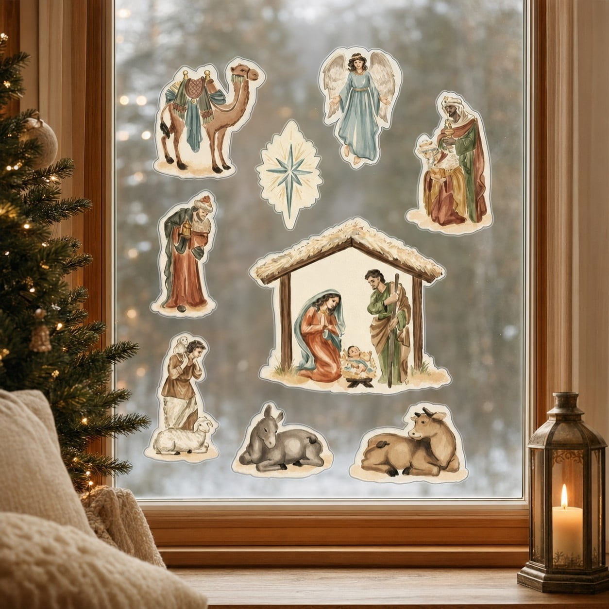 Nativity Scene Christmas Window Clings, Multicolor, 10.8" x 16.8", by Holiday Time
