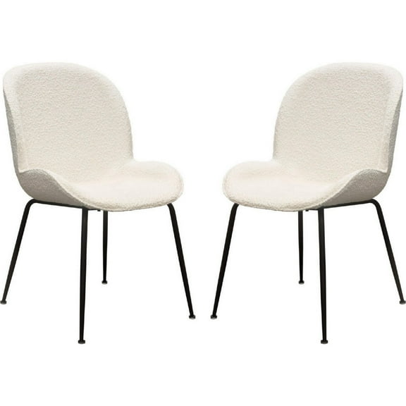21 Inch Dining Chairs Set of 2 Black Metal Legs Ivory Boucle Upholstery