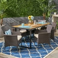 thumbnail image 7 of 7-Piece Brown Contemporary Handcrafted Outdoor Furniture Patio Dining Set - Beige Cushions, 7 of 7