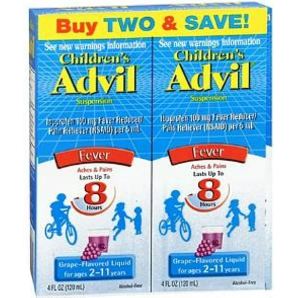 Advil Children's Fever Ibuprofen Liquid Suspension, Grape 8 oz, Twin Pack (Pack of 2) Walmart