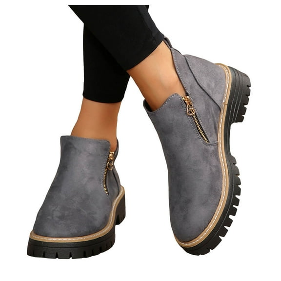 Chenyee Chunky Low Heel Ankle Boots for Women Slip On Short Combat Booties Comfortable Suede Dress Shoes