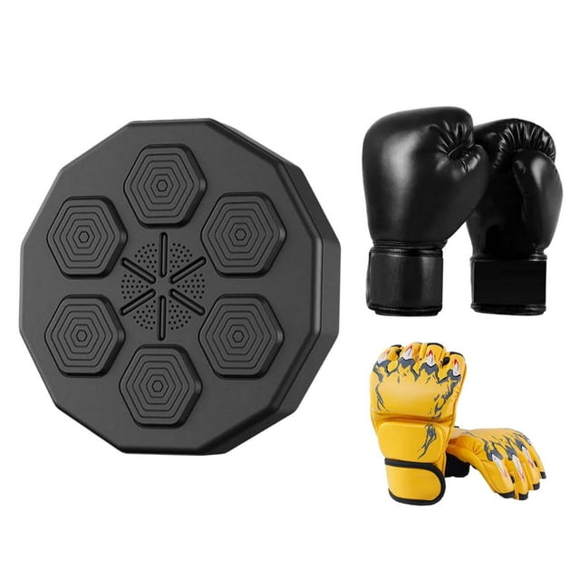 S SERENABLE Boxing Machine Boxing Trainer Household with 2 Pair Gloves Punching Pad Electronic Music Boxing Wall Target for Home Practice Yellow