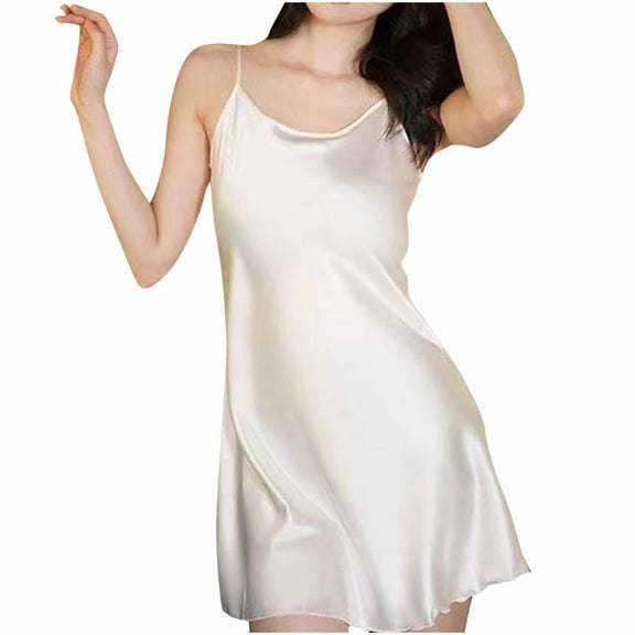 Tsesme Women Stain Nightgown V-Neck Spaghetti Strap Nightdress Summer Soft Comfy Sleeveless Sleep Dress
