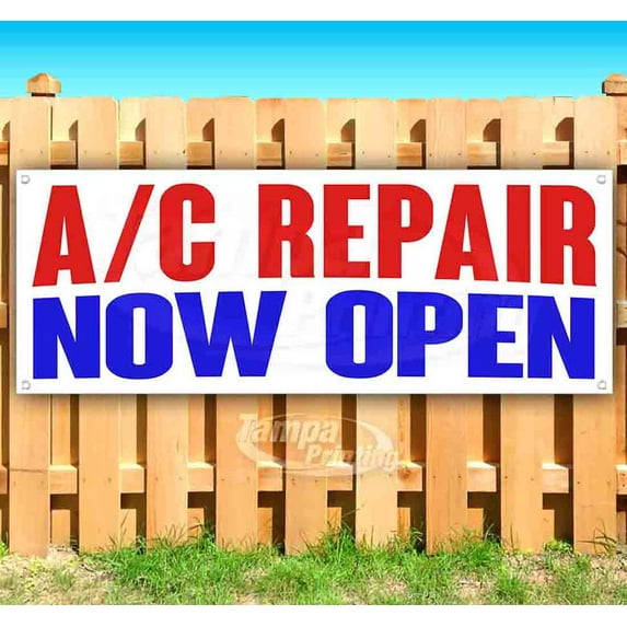 A/C Repair Now Open 13 oz Vinyl Banner With Metal Grommets