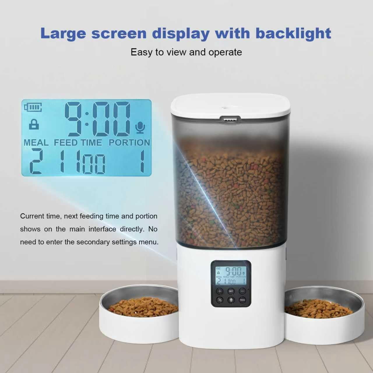 Automatic Cat Feeder 6L with Voice Recorder & Dual Power