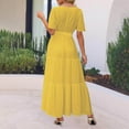 thumbnail image 4 of JSheng Summer Dress for Women Women's Fashion Solid Color Short Sleeve V-Neck Pleated Elastic Waist Maxi Dresses Yellow S, 4 of 5