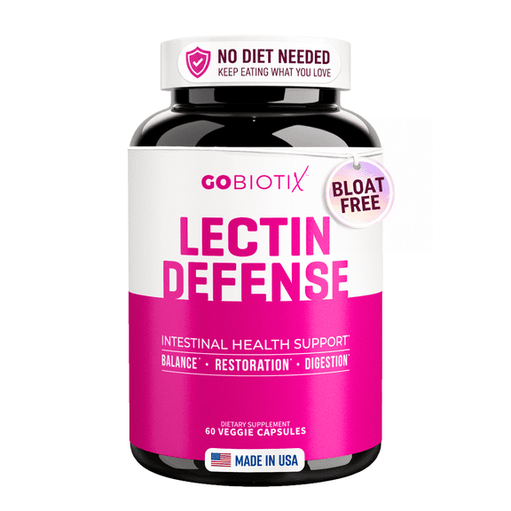 GoBiotix Lectin Defense Supplement for Intestinal Health, Bloating, and Immune Support, 60 Capsules
