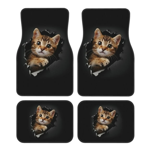 KAKALAD Funny Cat 01 Car Floor Mats 4PC Set Carpet Protection, Universal Fit for Car SUV VA & Truck, Vehicle Front & Rear