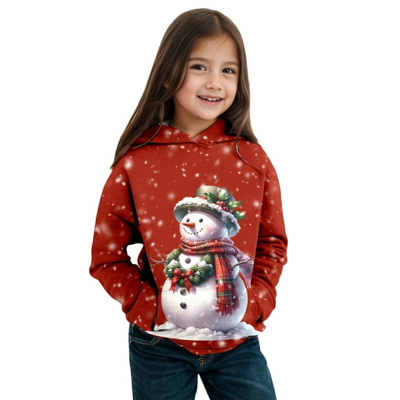 Big Kid Teenage Hoodie Purge Girl Girl Size 12 Clothes Girls Hoodie for Teen Girls Hoodies Children's Autumn Winter Christmas Theme Snowman Long Sleeve Hooded Warm And Comfortable Childr Red 8-9 Years