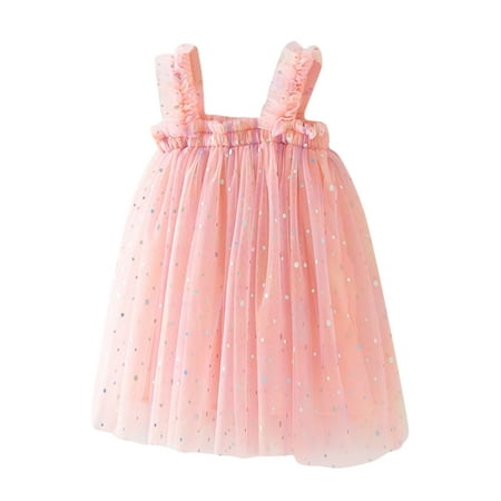 

gvdentmGirls Easter Dress Girls Sleeveless Bow Shoulder Swing Dress Pink 5-6 Years