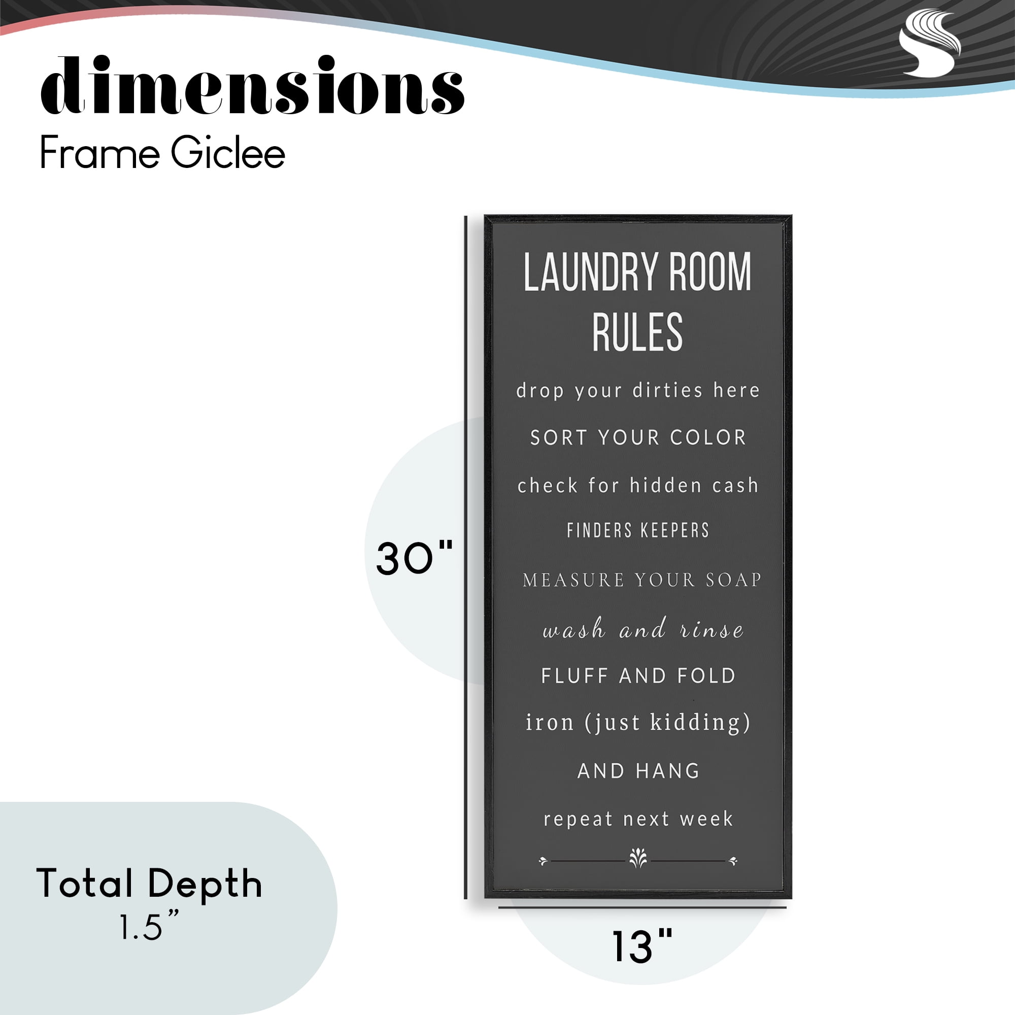 Grey Rules of Laundry Room Black Framed Giclee Art, design by Julia Frost