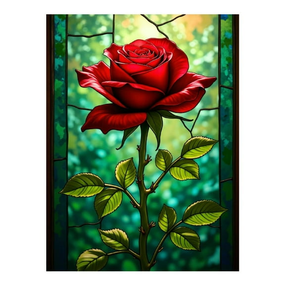 Diamond Art Kit for Adults, Stained Glass Red Rose Art Diamond Painting for Adults Beginners, DIY Diamond Art Painting Kits, 5D Diamond Painting Crafts for Home Decor 12x16 Frameless