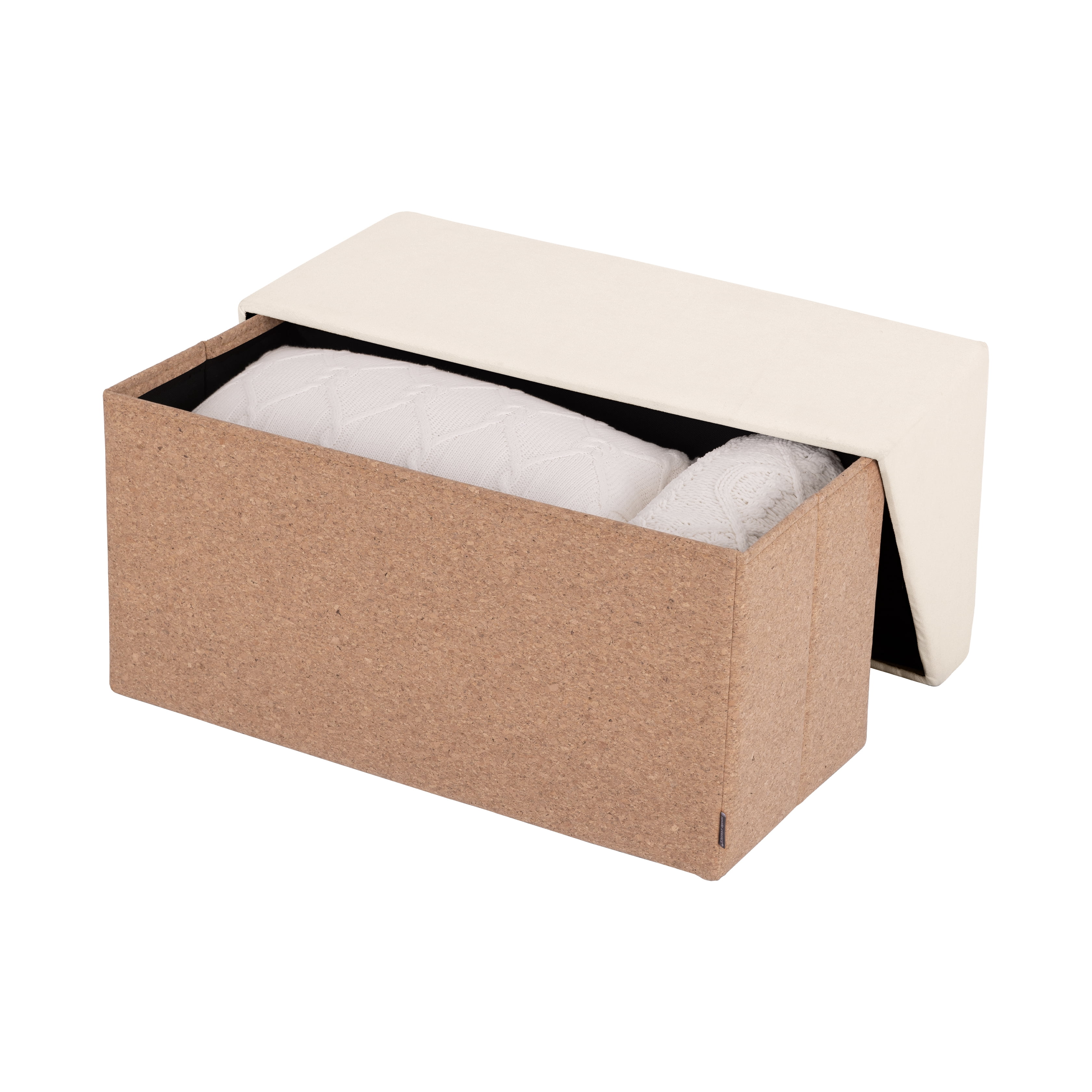 Seville Classics The Vineyard Collection Cork Storage Ottoman Cushioned Fabric, Padded Seat for Bedroom, Dorm, Loft, Living Room, Entryway, Hallway, Cream, 30" Bench