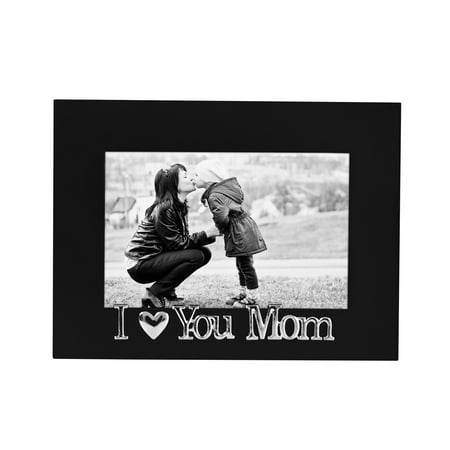 I Love You Mom Black Picture Frame, Glass Front - Fits Photos 4x6 - Easel Back for Table Top Display