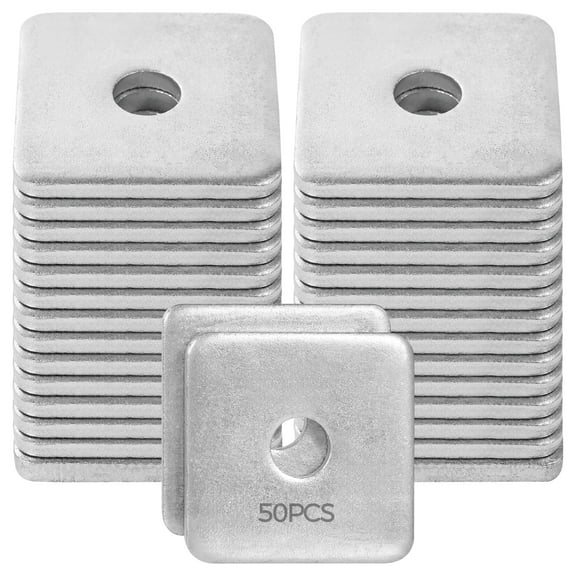 Galvanized Square Washers Plate 50 Pcs, Carbon Steel Washers Plate Fastener, 50mm x 50mm, 3/16 Inch Thickness, Precision Fit with 13mm Inner Diameter