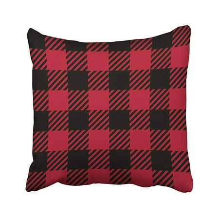 Crimson Plaid - ARTJIA Black Abstract Ruby Lumberjack Buffalo Plaid Red Checkered Crimson Diagonal Pillowcase Cushion Cover 18x18 inch