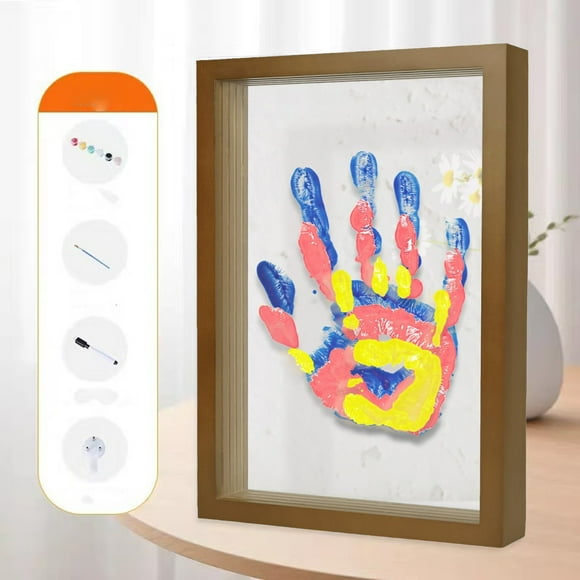 HIGERH Trousse d'Empreintes de Famille / Cadre Photo d'Empreintes de Main Bricolage avec 4 Couleurs de Peinture / Art d'Impression de Paume Personnalisable pour Enfants / Déco de Chambre de Bébé et Cadeau Souvenir