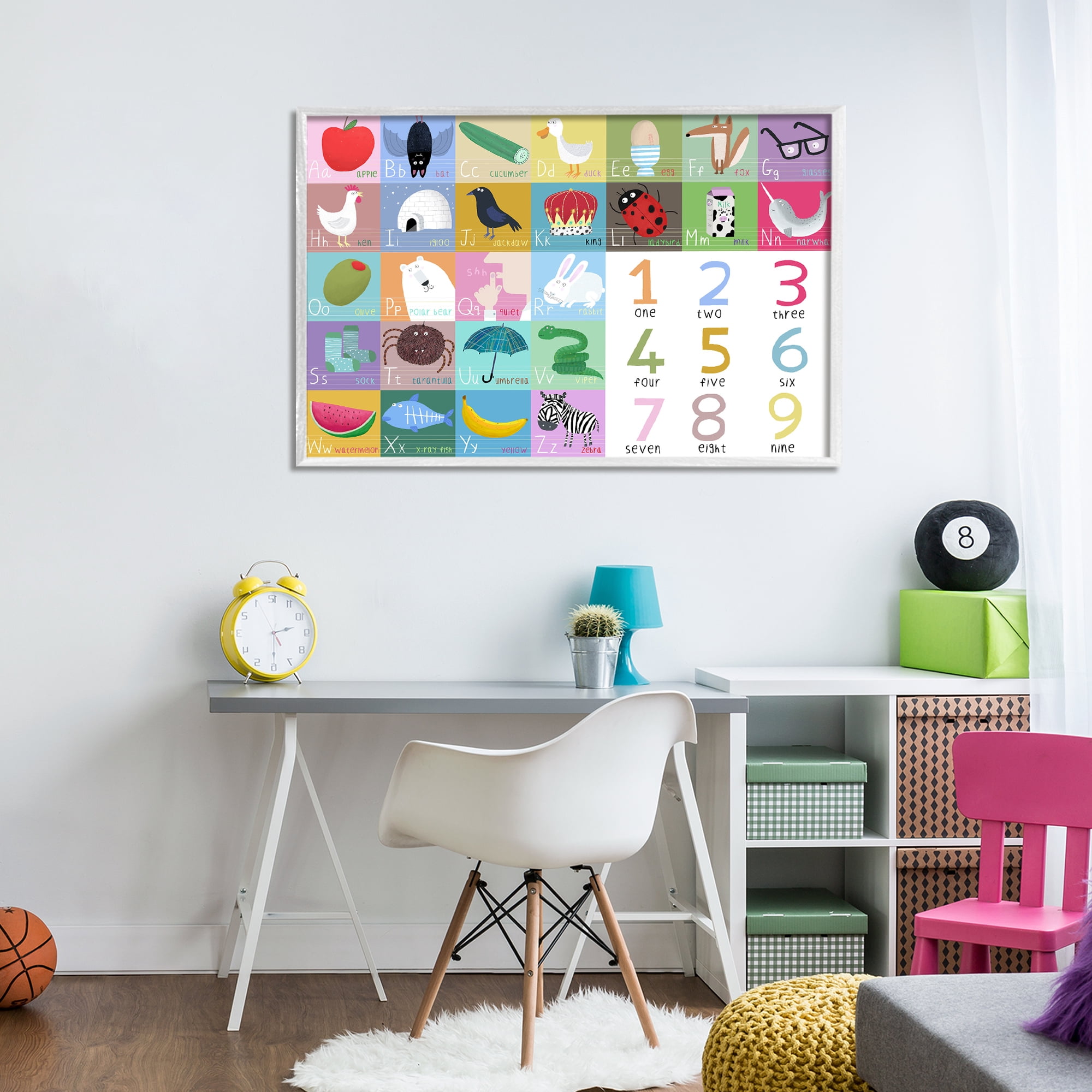 Stupell Industries Alphabet & Numbers First Words White Framed Giclee Art, design by Carla Daly