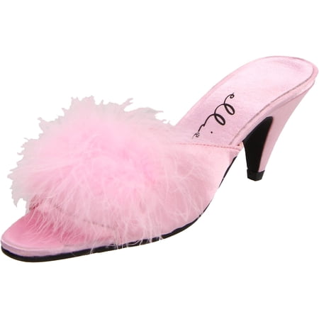 Ellie Shoes Women's Phoebe Satin Marabou Slipper - Faux Fur & Feather Kitten Heel Slide, Burlesque, Boudoir