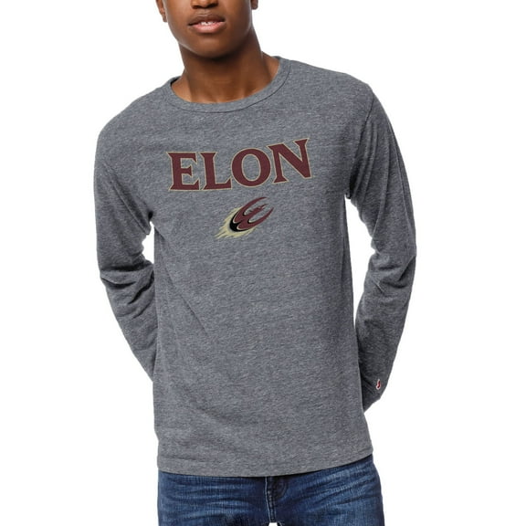 Men's League Collegiate Wear Heather Gray Elon Phoenix 1965 Victory Falls Long Sleeve Tri-Blend T-Shirt