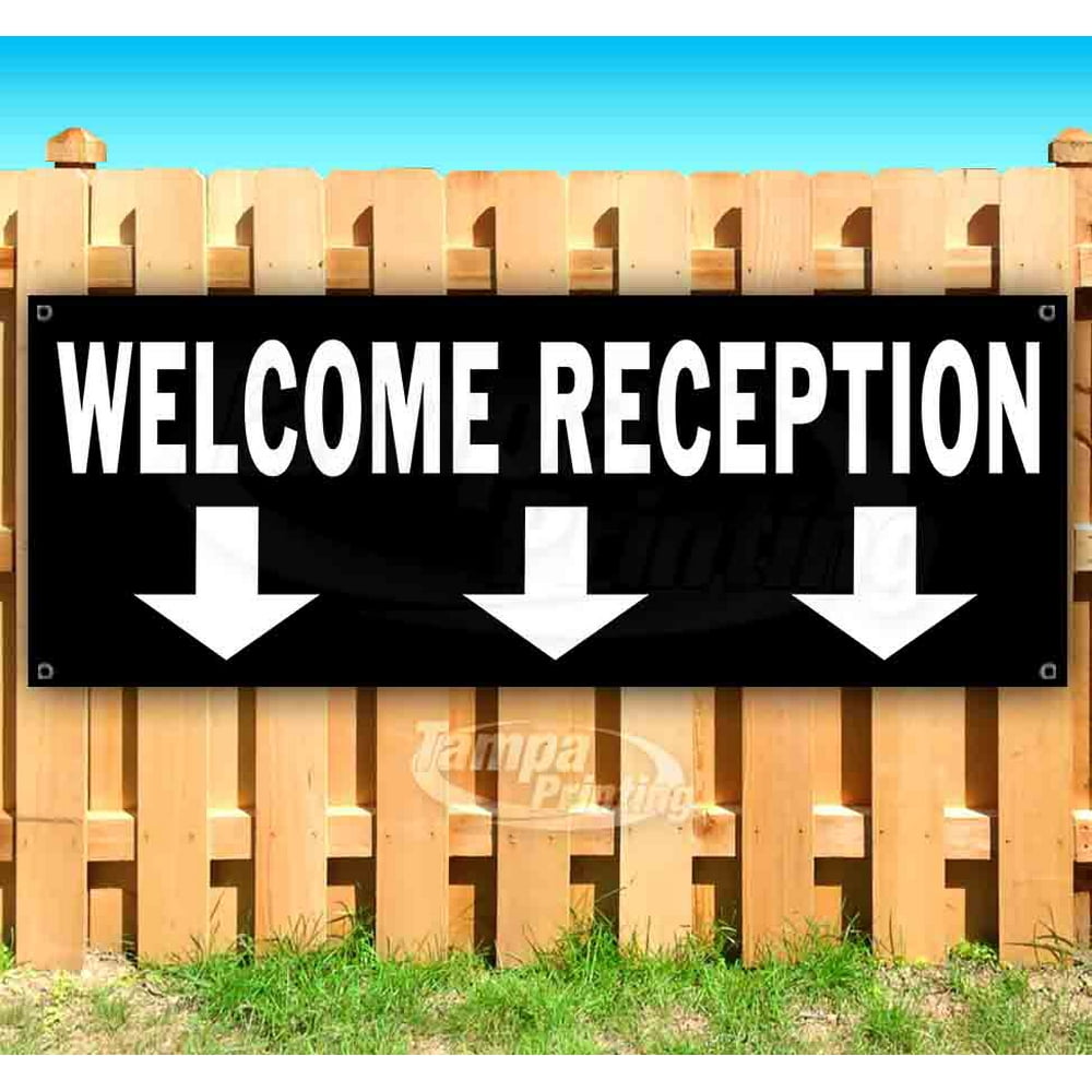 WELCOME RECEPTION 13 oz heavy duty vinyl banner sign with metal ...