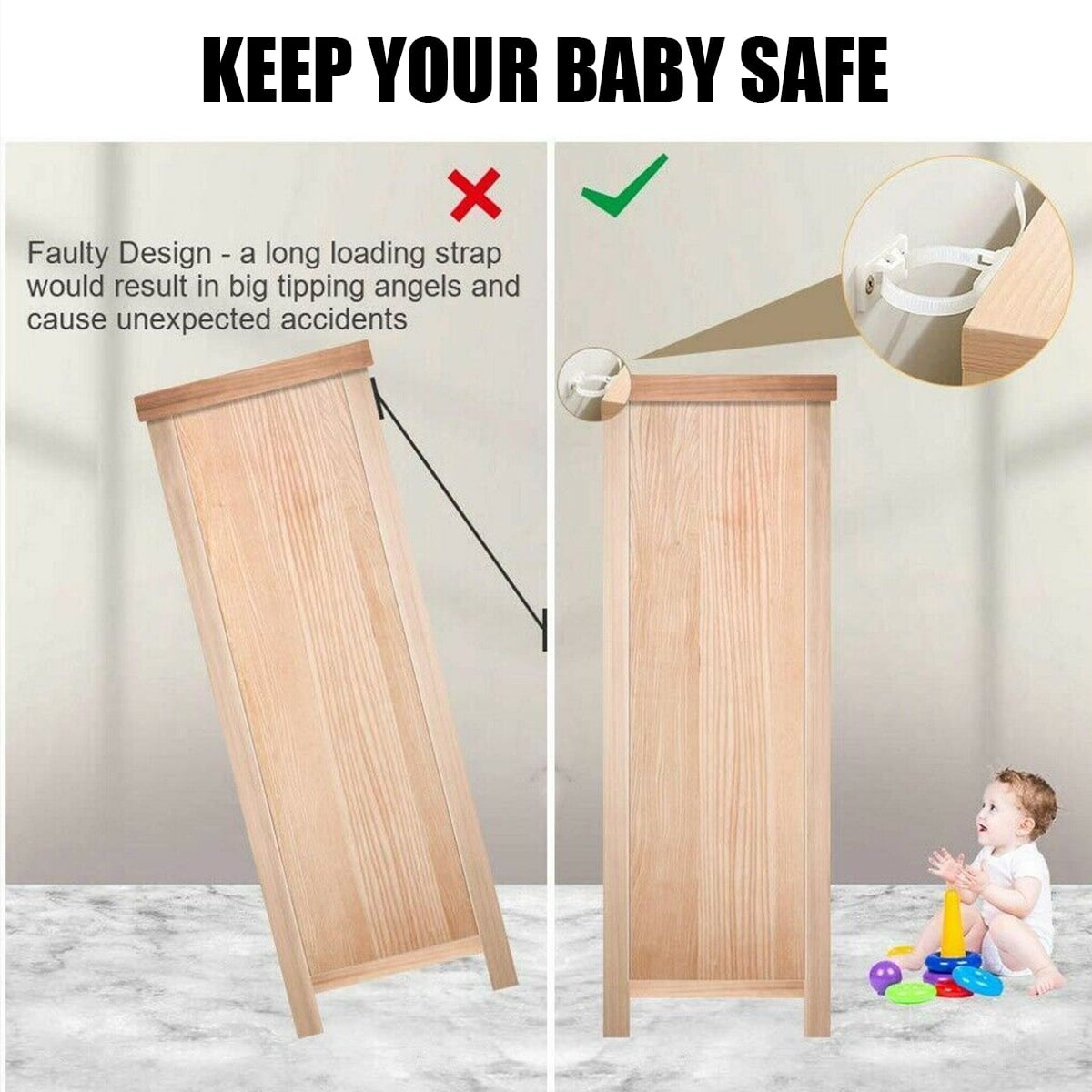 10pcs Adjustable Baby Furniture Straps Baby Proofing Anti Tip Furniture Anchors Kit Cabinet Wall Anchors Protect Toddler and Pet from Falling Furniture White Walmart