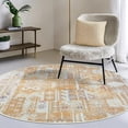 thumbnail image 5 of GLN Rugs Thebes - Indoor, Machine Washable Area Rug 5'3" Round Moroccon Yellow/Gray Home Carpet, 5 of 8