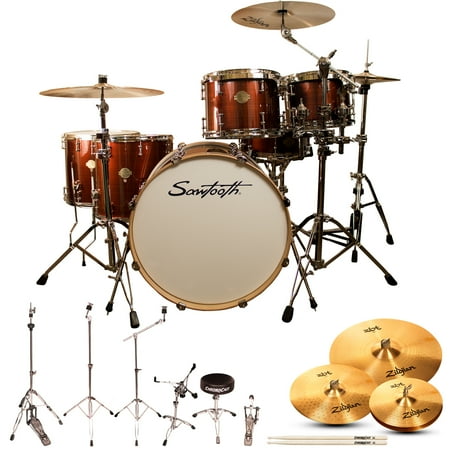 Sawtooth Command Series 6-Piece Drum Set with 24" Bass Drum, Hardware & Zildjian ZBT Cymbals, Red Streak ( box 1 of 3)