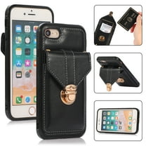 Dteck for iPhone 16E (2025) Case, Minimalist Wallet Pocket Case with and Crossbody Shoulder Strap Lanyard, Shockproof Stylish Protective Cove, Black