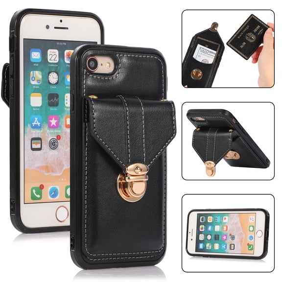 Dteck for iPhone 16E (2025) Case, Minimalist Wallet Pocket Case with and Crossbody Shoulder Strap Lanyard, Shockproof Stylish Protective Cove, Black