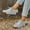 Gray, variant on Women's Casual Loafers, Breathable Canvas Lace-Up Round Toe Shoes, Comfortable Flat Sole Walking Shoes for Daily Wear, Work, Shopping - Beige/Grey