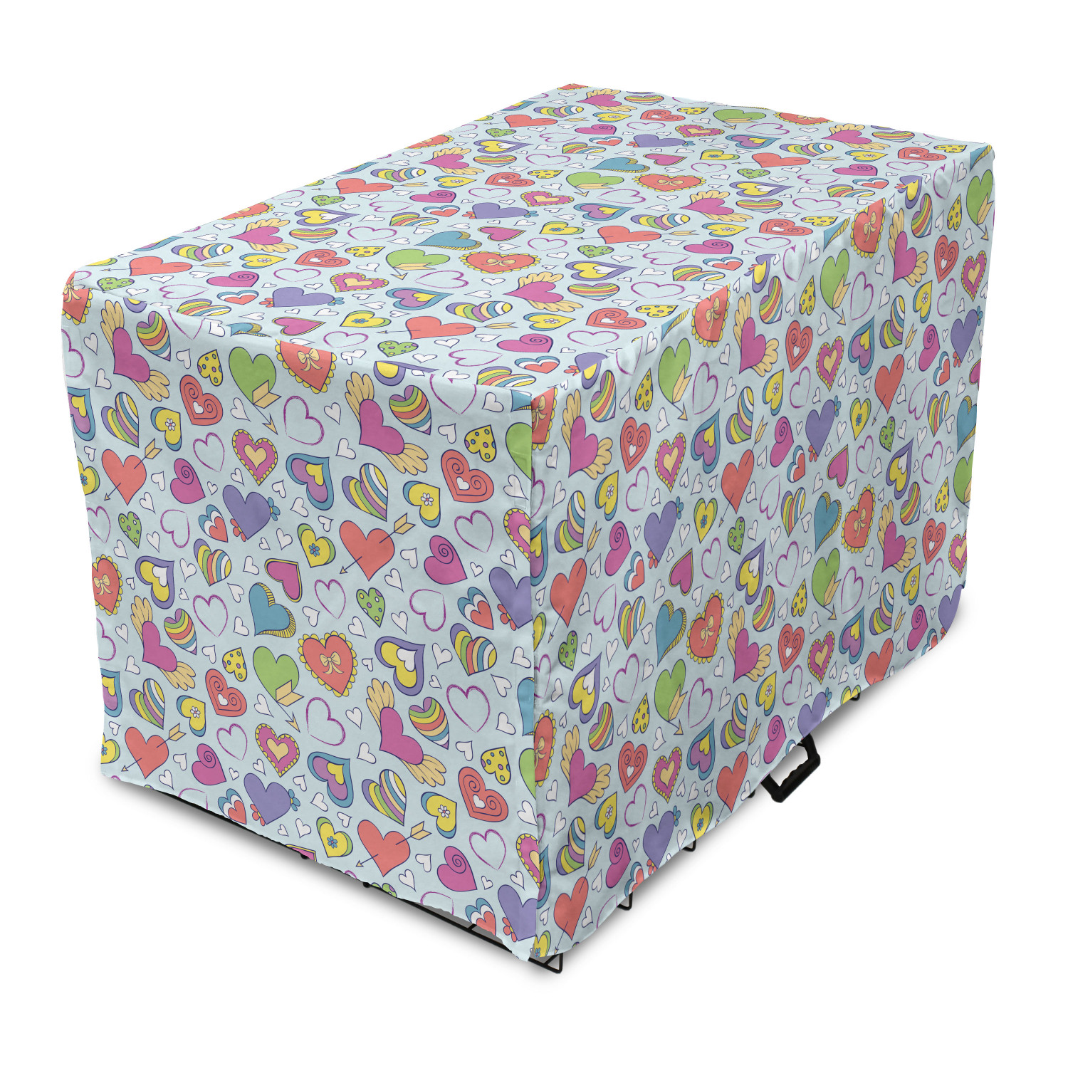 Valentines Dog Crate Cover, Various Kinds of Hand Drawn Style Colorful ...