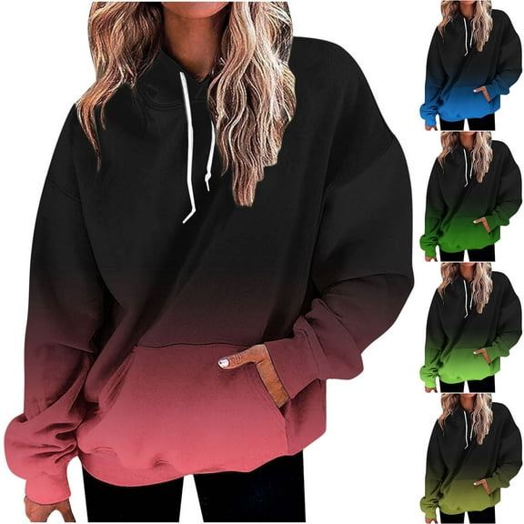 Jinhomg Oversized Casual Sweatshirts for Women 2026 Trendy Gradient Color Hoodie Plus Size Long Sleeve Casual Loose Pullovers with Kangaroo Pocket Army Green S
