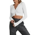 thumbnail image 3 of Womenacute;s Autumn Slim Knitwear, Solid Color Long Sleeve V-Neck Single Breasted Show Navel Cropped Cardigan, 3 of 10