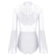 thumbnail image 4 of TiaoBug Women Gymnastics Leotard Flare Sleeve Backless Rhinestone Skating Bodysuit Dancewear White XXL, 4 of 7
