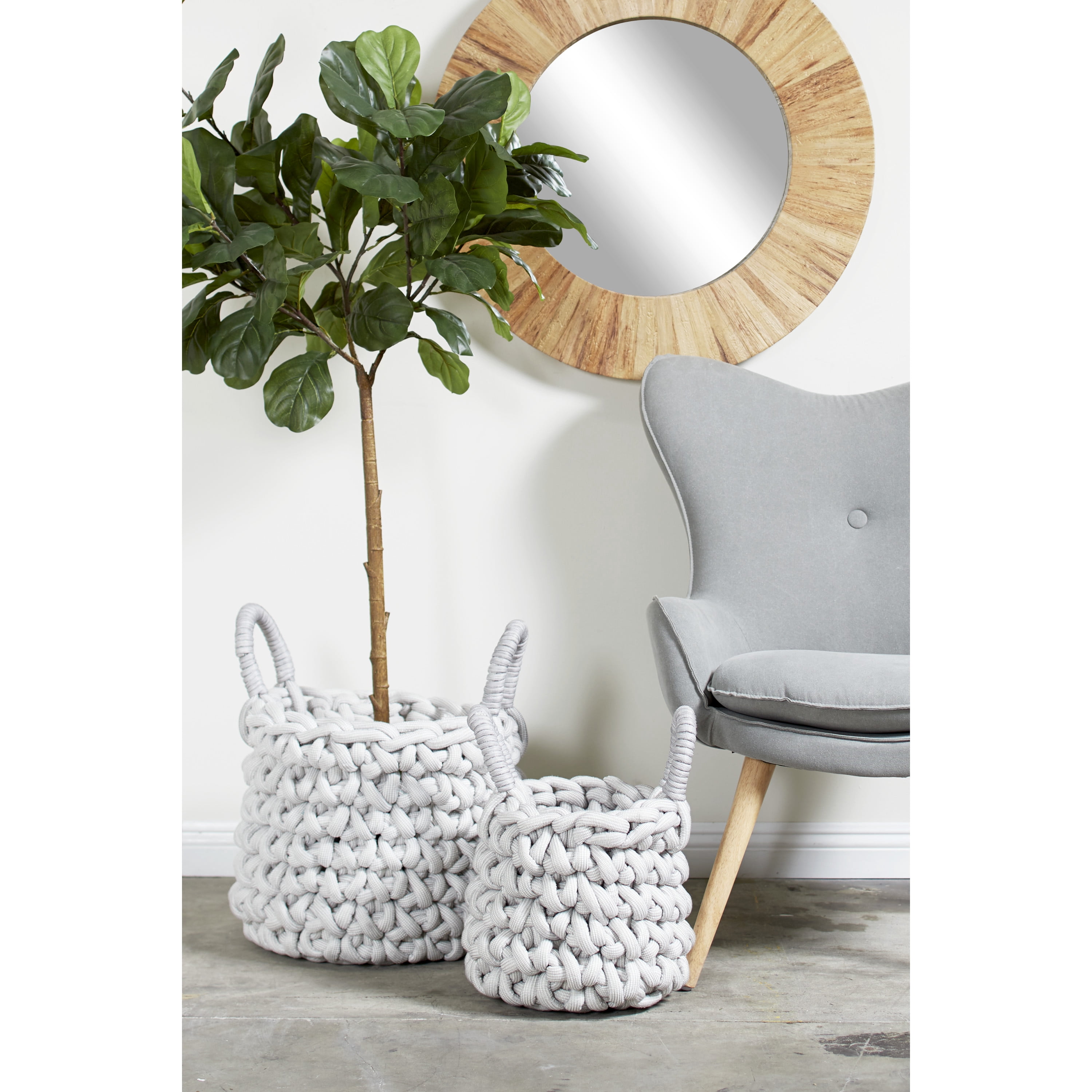 CosmoLiving by Cosmopolitan 17", 12"H Gray Fabric Handmade Storage Basket with Handles, 2-Pieces