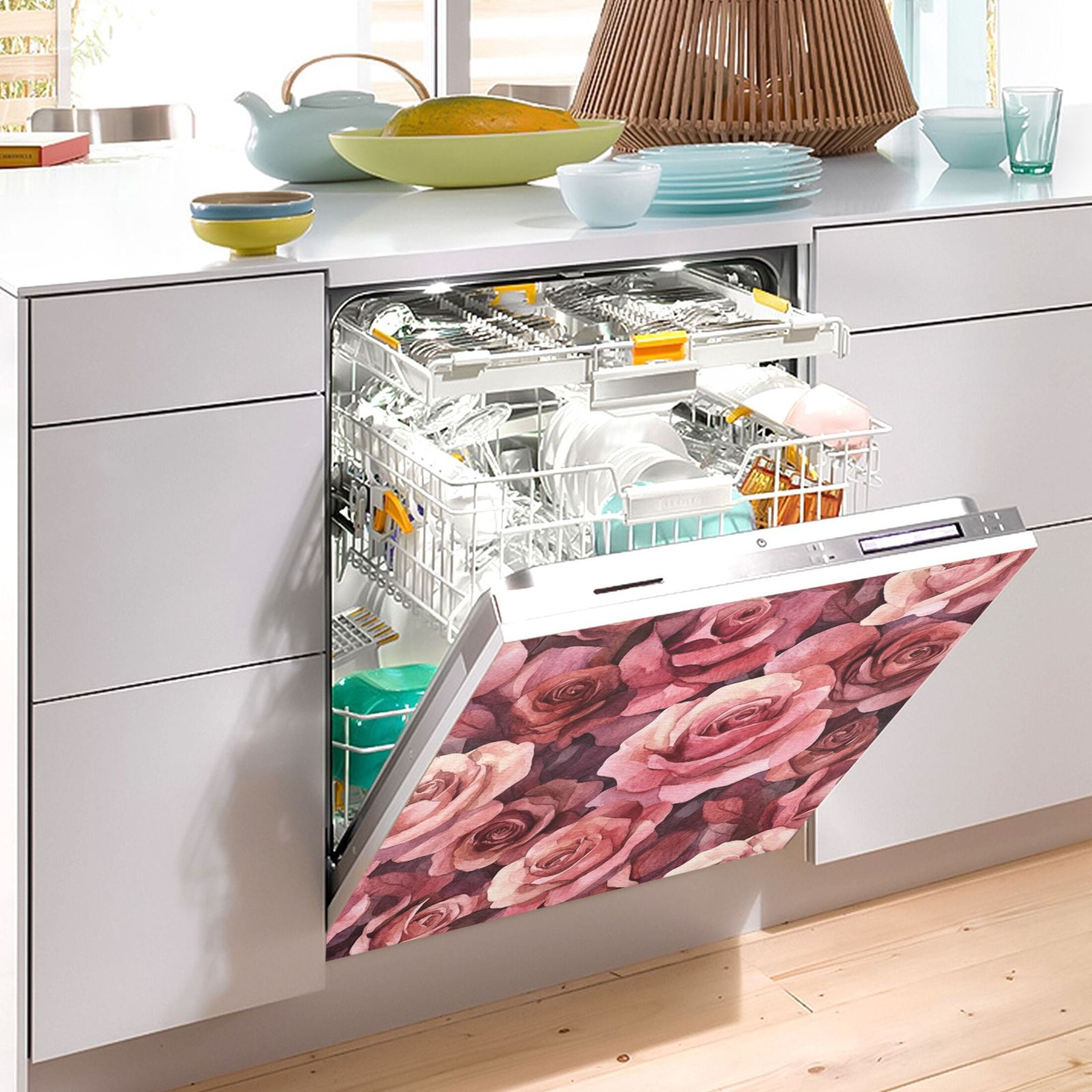 Dishwasher Magnetic Sticker 23x26 Inch Refrigerator Magnetic Sticker Washing Machine Magnetic Sticker Kitchen Panel Magnetic Sticker Home Decor Cartoon Maroon Roses